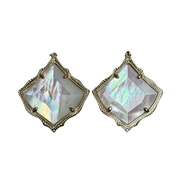 Kendra Scott Kirsten Drop Earrings Gold Mother of Pearl Statement Dangle - Picture 2 of 4